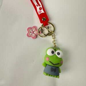 New Keroppi Frog Keychain with Red Strap
